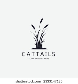  Logo cattails line art logo vector concept with emblem illustration template design icon plant design
