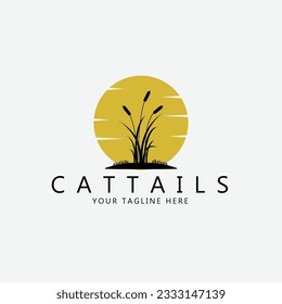  Logo cattails line art logo vector concept with emblem illustration template design icon plant design