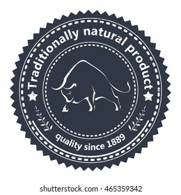 Logo cattle farm on a white background. Black bull on a circular badge. Stock vector illustration.