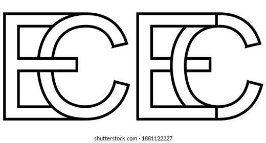 Logo ce and ec icon sign two interlaced letters C E, vector logo ce ec first capital letters pattern alphabet c e