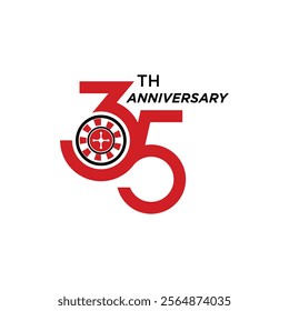 A logo celebrating a 35th anniversary with a roulette wheel embedded in the number 3