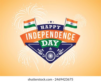 Logo for Celebration of  Indian Independence day on August 15. Vector template design with background of fireworks.