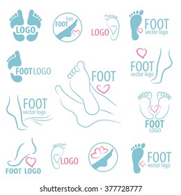 Logo of center of healthy feet. Human footprint sign icon. Barefoot symbol. Foot silhouette. Business abstract set logos.  Vector illustration