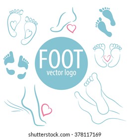 Logo of center of healthy feet. Human footprint sign icon. Barefoot symbol. Foot silhouette. Business abstract set logos.  Vector illustration