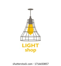 Logo con lámparas de araña para la tienda con un diseño moderno. Ilustración vectorial con varias siluetas de bombillas. Tienda de luz. La decoración interior de la casa.