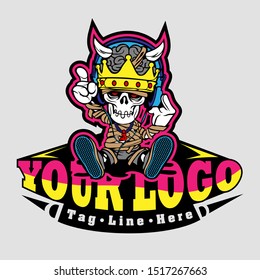 logo character child's skull use a crown and a headset artwork Concept