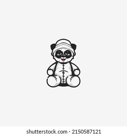 Logo character of Cool Hipster Panda doll with hat. Vector illustration isolated on white.