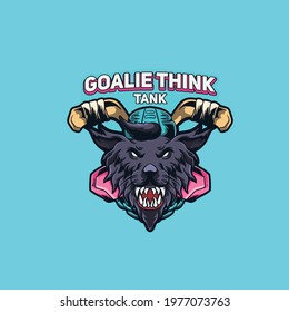 logo character e-sport with hockey stick behind vector illustration isolated