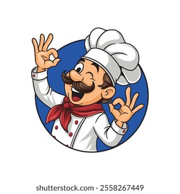 Logo of a cheerful chef who shows ok.vector illustration on a white background