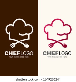 Logo of a chef hat with a line and cutlery