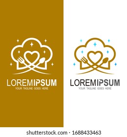 Logo of a chef hat with a line and cutlery