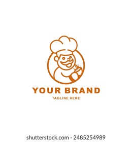 logo of a chef holding a coffee cup with an orange stripe