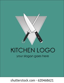 Logo chef kitchen. Knife and sharpener. Strict design.