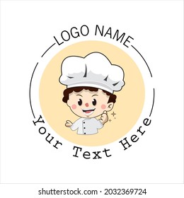 Logo of a chef wearing a white apron. Minimalist and cute logo. Bread chef logo