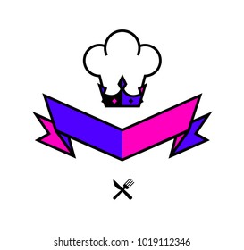 Logo Chef's hat. Corporate identity, emblem, symbol, sign. Vector ornament in a flat style. Crown logo with a chef's cap. The royal cook. Object isolated on white background.