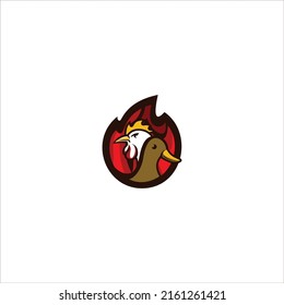 logo with chicken and duck icon and fire symbol. For restaurant logos with chili menu and processed ingredients for fried chicken and fried duck, etc