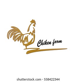 Logo for the chicken farm. Gold rooster on white background. Vector illustration