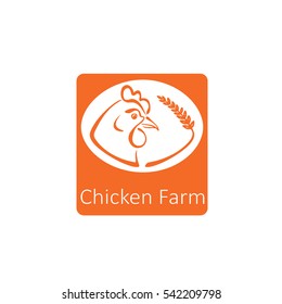 Logo for the chicken farm. Red rooster on white background. Vector illustration