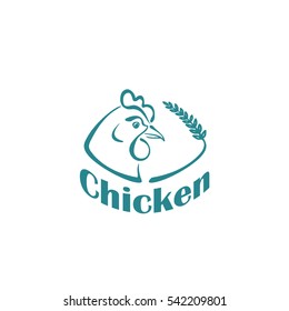 Logo for the chicken farm. Red rooster on white background. Vector illustration