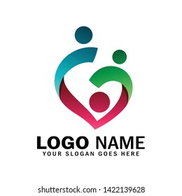 Logo of child adoption and charitable foundations, symbol of happy family, midwives, community, and social relations