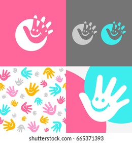 Logo Children Center funny vector Hand Smiles