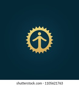 Logo with a children's camp. Vector Icon with kid and the sun. Vector coloful logo design resort, spa, travel, fitness, active Lifestyle. Simple Silhouette of happy people.