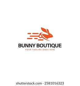 Logo for children's clothing shop. Vector template of the brand for the designer. Element for Studio sewing and tailoring. Vector illustration of a hanger and a bunny in a cartoon style