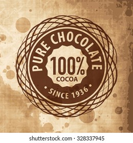 logo chocolate cocoa old-fashioned vector letterhead pattern of premium craftsmanship food label on old cardboard scene logo chocolate cocoa tan classic nature work product brown bean bar black concep