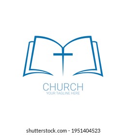 Traza cristiana con logo en el libro. Logo de la iglesia. Ilustración del vector