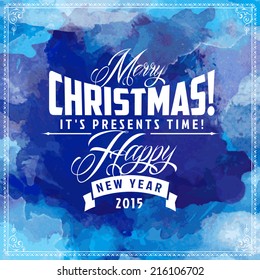 logo christmas christmas 2015 postcard with manuscript and typographic element logo christmas happy vacation traditional snow holiday background scene edge new ceremony celebration blue ornate cool sm