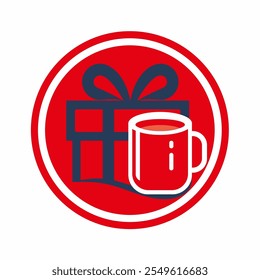 Logo, christmas, gift, mug, vector, blue, red, white