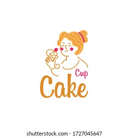 Logo chubby woman eat Cupcake.