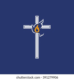 Logo church. Christian symbols. Cross and dove, Holy Spirit