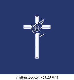 Logo Church. Christian Symbols. Cross And Dove, Holy Spirit