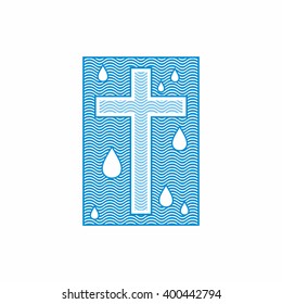 Logo church. Christian symbols. Cross. The living water flows