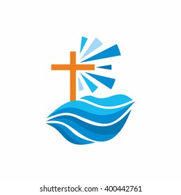 Logo Church Christian Symbols Waves Cross Stock Vector (Royalty Free ...