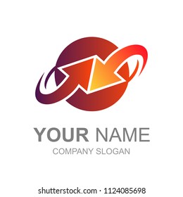 logo circle and 2 arrows with simple, globe icon