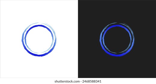 Logo Circle abstract background with lines in spiral. Illusion of dynamic transition. Blue lines on a black background and blue lines on the black side.