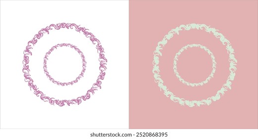 Logo Circle abstract background with lines in spiral. Illusion of dynamic transition. Pink lines on a White background and green lines on the pink side.