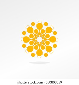 Logo. Circle. Abstract. Unusual logotype. Orange bright sun. 