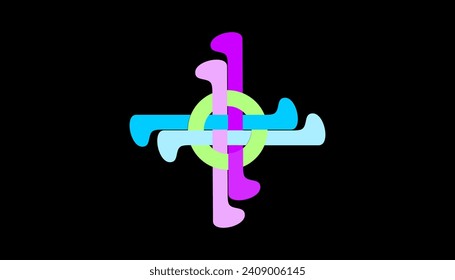 Das Logo ist ein Kreis mit gekreuzten Stielen auf schwarzem Hintergrund, abstrakter Kunst, Symboldesign-Vorlage, Erfolgszeichen, Symbol für das Zusammenwachsen. Markenidentität
