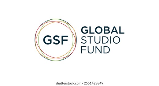 Logotipo con una disposición de línea circular en las iniciales del nombre de la empresa, una línea circular a todo color
