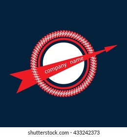 logo circle pierced by an arrow, color: red-white isolated abstract modern creative design element blue background vector