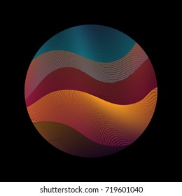 Logo circle ripple with curve lines texture abstract vector illustration. Artistic bright pattern with colorful curves arranged in round shape. Wavy lines circle with ripple texture. Geometric design.