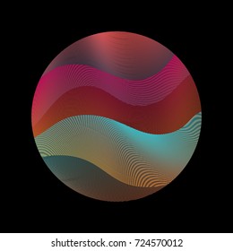 Logo circle ripple with curve lines texture abstract vector illustration. Artistic bright pattern with colorful curves arranged in round shape. Wavy lines circle with ripple texture. Geometric design.