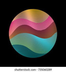 Logo circle ripple with curve lines texture abstract vector illustration. Artistic bright pattern with colorful curves arranged in round shape. Wavy lines circle with ripple texture. Geometric design.