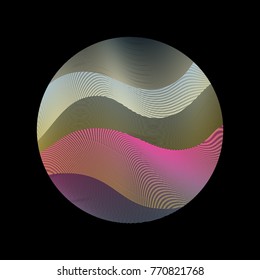 Logo circle ripple with curve lines texture abstract vector illustration. Artistic bright pattern with colorful curves arranged in round shape. Wavy lines circle with ripple texture. Geometric design.