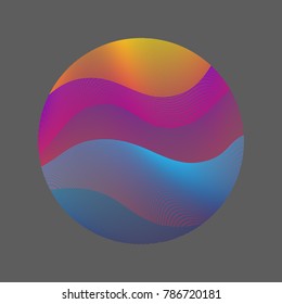 Logo circle ripple with curve lines texture abstract vector illustration. Artistic bright pattern with colorful curves arranged in round shape. Wavy lines circle with ripple texture. Geometric design.