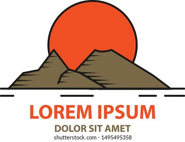 Logo Circle Sun Mountain Sunset Vector Design
