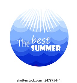 Logo circle with waves and palm tree. Vector